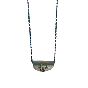 Hamsa halskæde, sort sølv, 50 cm