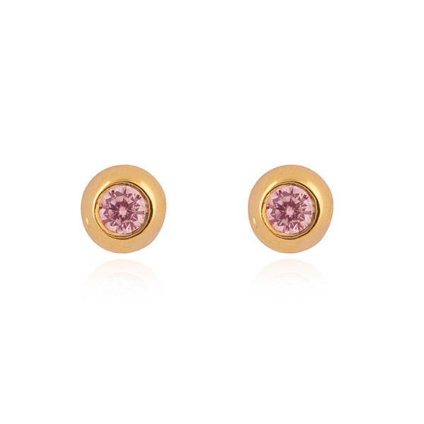 Mini Gems, Pink Safir øreringe, Forgyldt sølv, 1 par