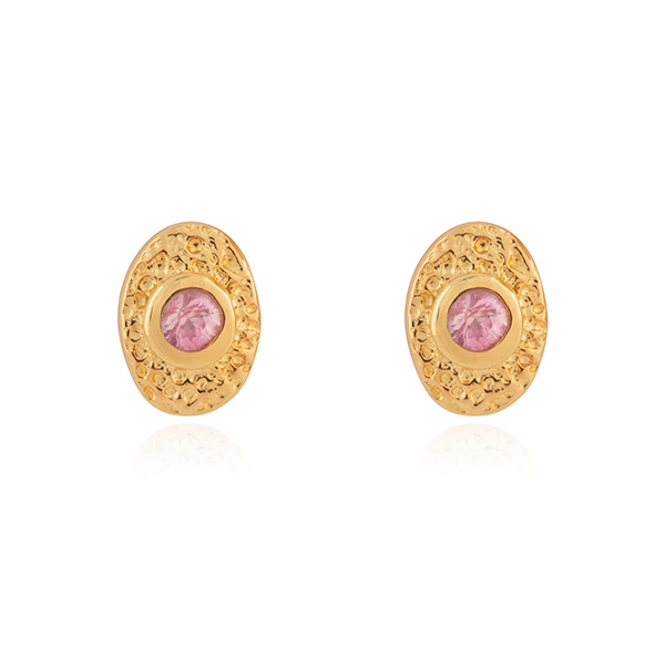 Luna Gem, Pink Safir øreringe, Forgyldt sølv, 1 par