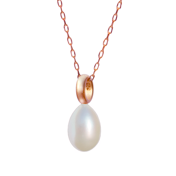 18 rosa sølv halskæde med dråbeformet ægte perle